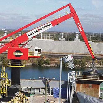 Lateral do guindaste hidráulico TMSA em panorama afastado, feito em parceria com a E-Crane